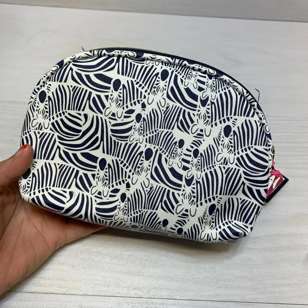 Dabney Lee Womens OS Cosmetic Bag Zebra Print‎ Navy Blue Travel Makeup Pouch NWT